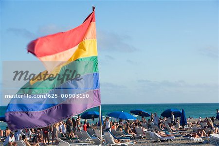 Gros plan d'un drapeau flottant sur la beach, South Beach, Miami, Floride, USA