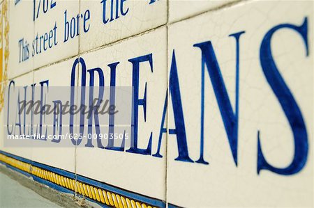 Close-up of text on tiles, New Orleans, Louisiana, USA