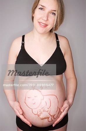 Drawing of Baby on Pregnant Woman's Belly