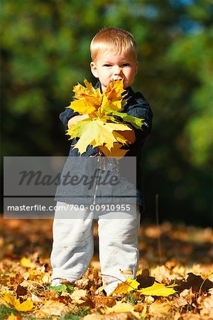 Enfant tenant des feuilles