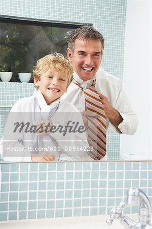 Father and Son Tying Neckties