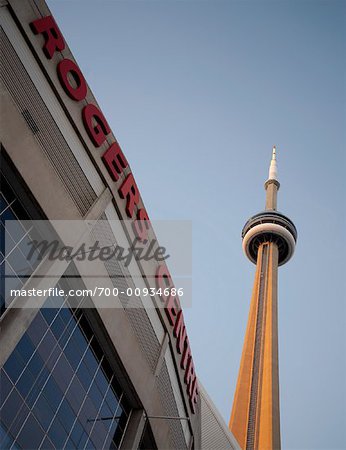 Looking Up at CN Tower And Rogers Centre