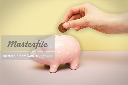 Die Hand Person setzen Coin in Piggy Bank