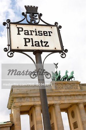 Pariser Platz Sign and Brandenburg Gate, Berlin, Germany