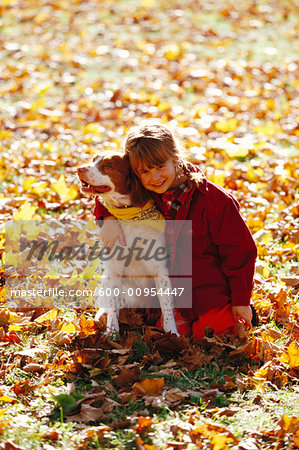 Girl and Dog Outdoors
