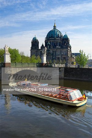 Tour Boat on Canal, Berlin Cathedral in Background, Berlin, Germany