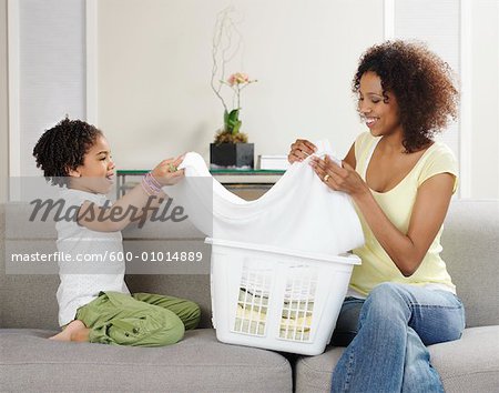 Mother and Daughter with Laundry