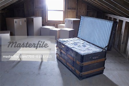 Chest of Money, Boxes and Trap Door in Attic