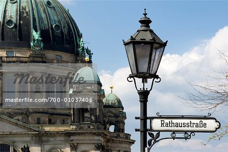 Berlin Cathedral and Rathausstrasse Street Sign, Berlin, Germany