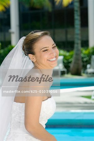 Side profile of a bride smiling