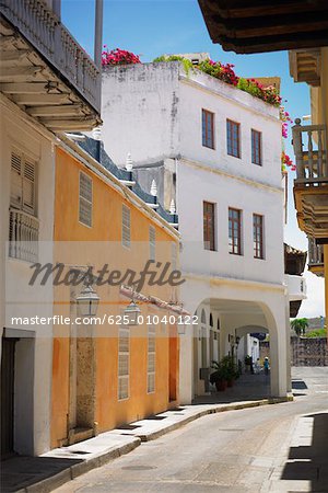 Buildings on both sides of an alley, Cartagena, Colombia