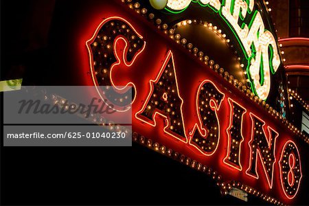 Low angle view of a casino neon sign, Las Vegas, Nevada, USA