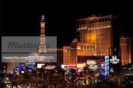 Buildings lit up at night, Las Vegas, Nevada, USA