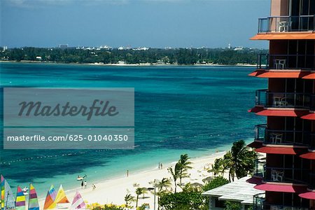 Scenic view of the sea and a beach from Crystal Palace Hotel, Nassau, Bahamas