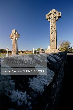 Celtic crosses in a graveyard, Davacliff, Republic of Ireland