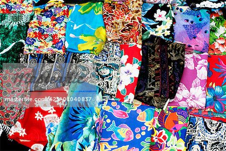 Colorful tropical fabrics are seen in Jamaica