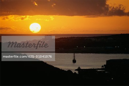 Seelandschaft bei Sonnenuntergang, Saba Karibik, US Virgin Islands