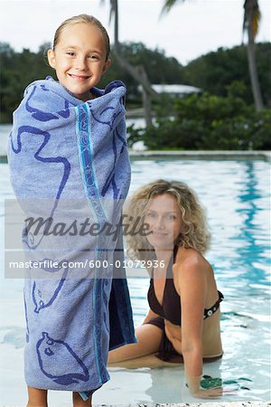 Daughter and Mother by Swimming Pool