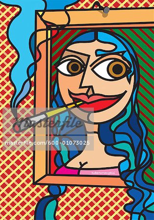 Illustration of Painting of Smoking Woman