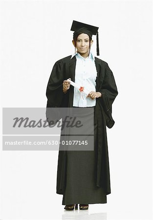 Portrait of a female graduate holding a diploma