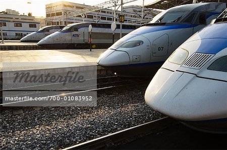 Bullet Trains Lined Up at Train Station