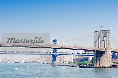 Suspension bridge across a river, Brooklyn Bridge, Manhattan, New York City, New York State, USA