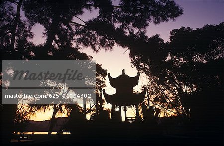 Silhouette of a shrine, China