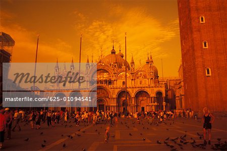 Group of people in front of a cathedral, St. Mark's Cathedral, Venice, Veneto, Italy