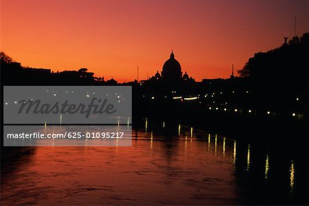 Silhouette of a basilica at dusk, St. Peter's Basilica, Vatican City