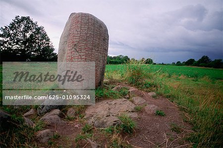 Low angle view of a rock on a landscape, Oland, Sweden