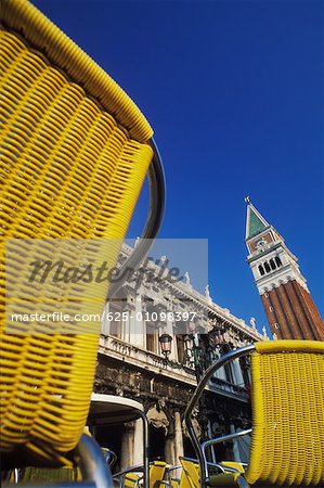 Low angle view of the bell tower of a church, St. Mark's Cathedral Venice, Veneto, Italy