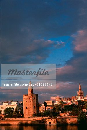 Towers in a city, Gold Tower, La Giralda, Seville, Spain