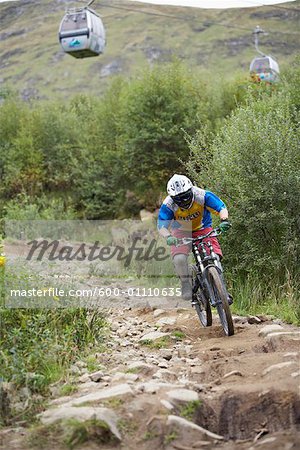 Man Mountain Biking on Bike Path, Aonach Mor, Scotland