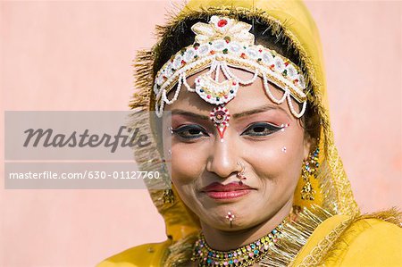 Portrait of a female performer smiling, Jaipur, Rajasthan, India