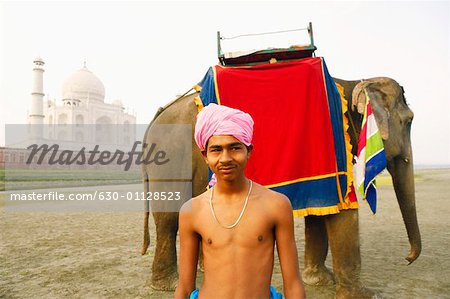 Close-up of a young man smiling, Taj Mahal, Agra, Uttar Pradesh, India