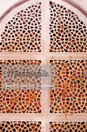 Close-up of an arched window tied with string, Dargah Of Sheikh Salim Chisti, Fatehpur Sikri, Uttar Pradesh, India