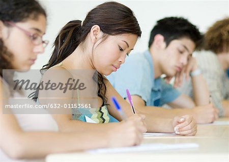 Students taking test in class