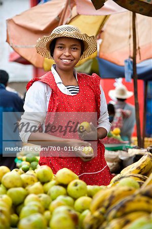 Portrait of Woman Selling Fruit at Market, Behenjy, Madagascar