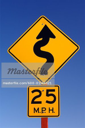 Speed Limit and Winding Road Sign