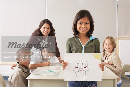 Students and Teacher Drawing in Classroom