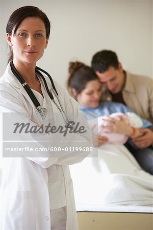 Portrait du médecin avec le Patient en arrière-plan