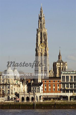 Overview of City and River, Schelde River, Antwerp, Belgium