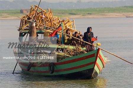 People on Boat Crossing Ayeyarwady River, Bagan, Myanmar