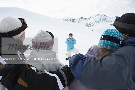 People Having Photo Taken on Ski Hill, Whistler, BC, Canada