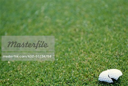 Crushed golf ball on grass