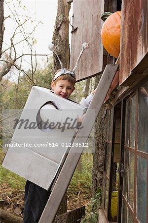 Robot boy on ladder