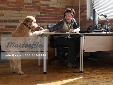 Dog Trying to get Man's Attention