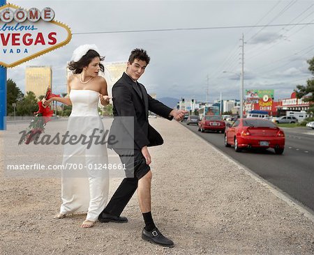 Newlyweds Hitchiking, Las Vegas, Nevada, USA