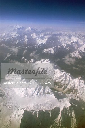 High angle view of snow covered mountains, Himalayas, Tibet, China