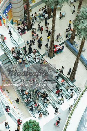 Shopping mall courtyard, high angle view